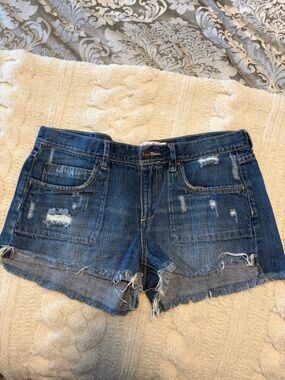 Celebrity Pink Distressed Dark Blue Denim Shorts